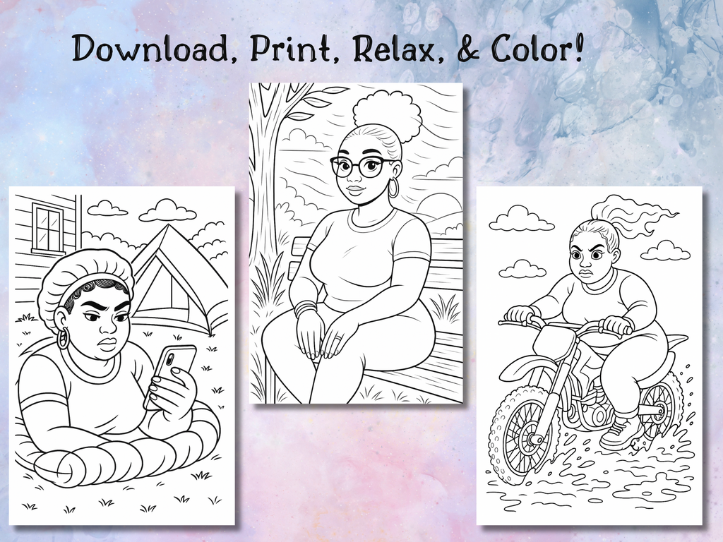 Printable Curvy Confident Black Woman Coloring Book
