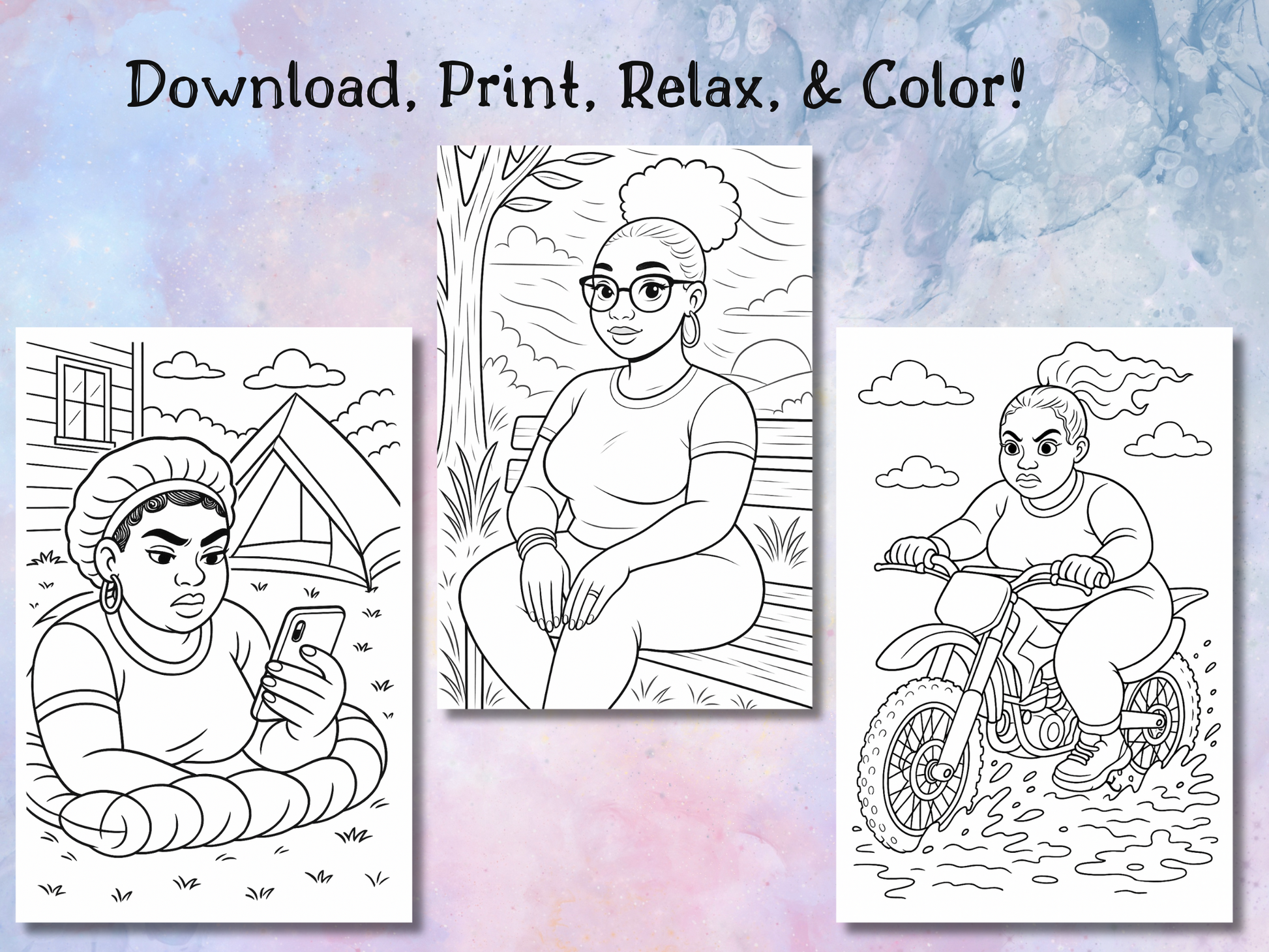 Printable Curvy Confident Black Woman Coloring Book
