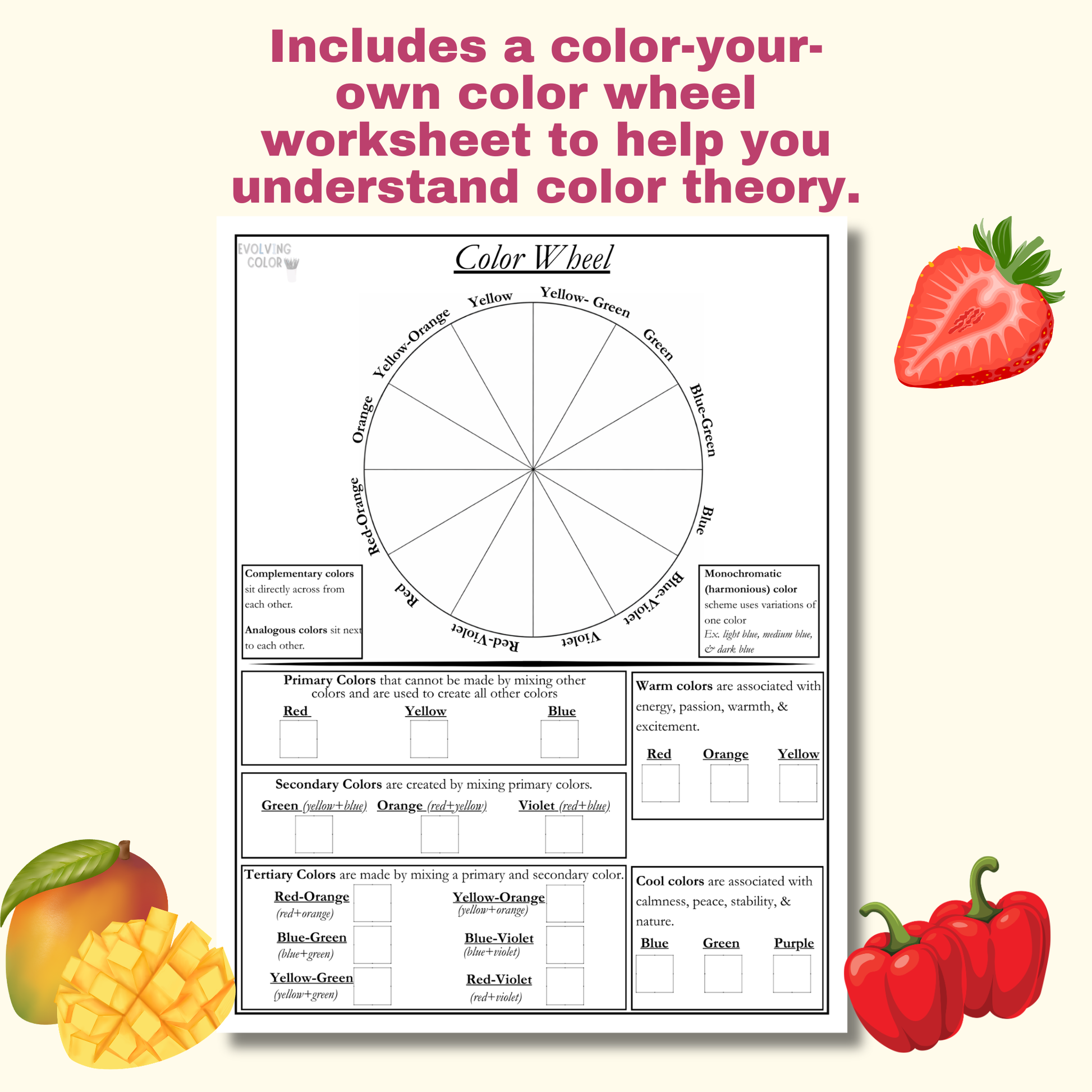 Printable Get Colorful Fruits & Veggies Coloring Book