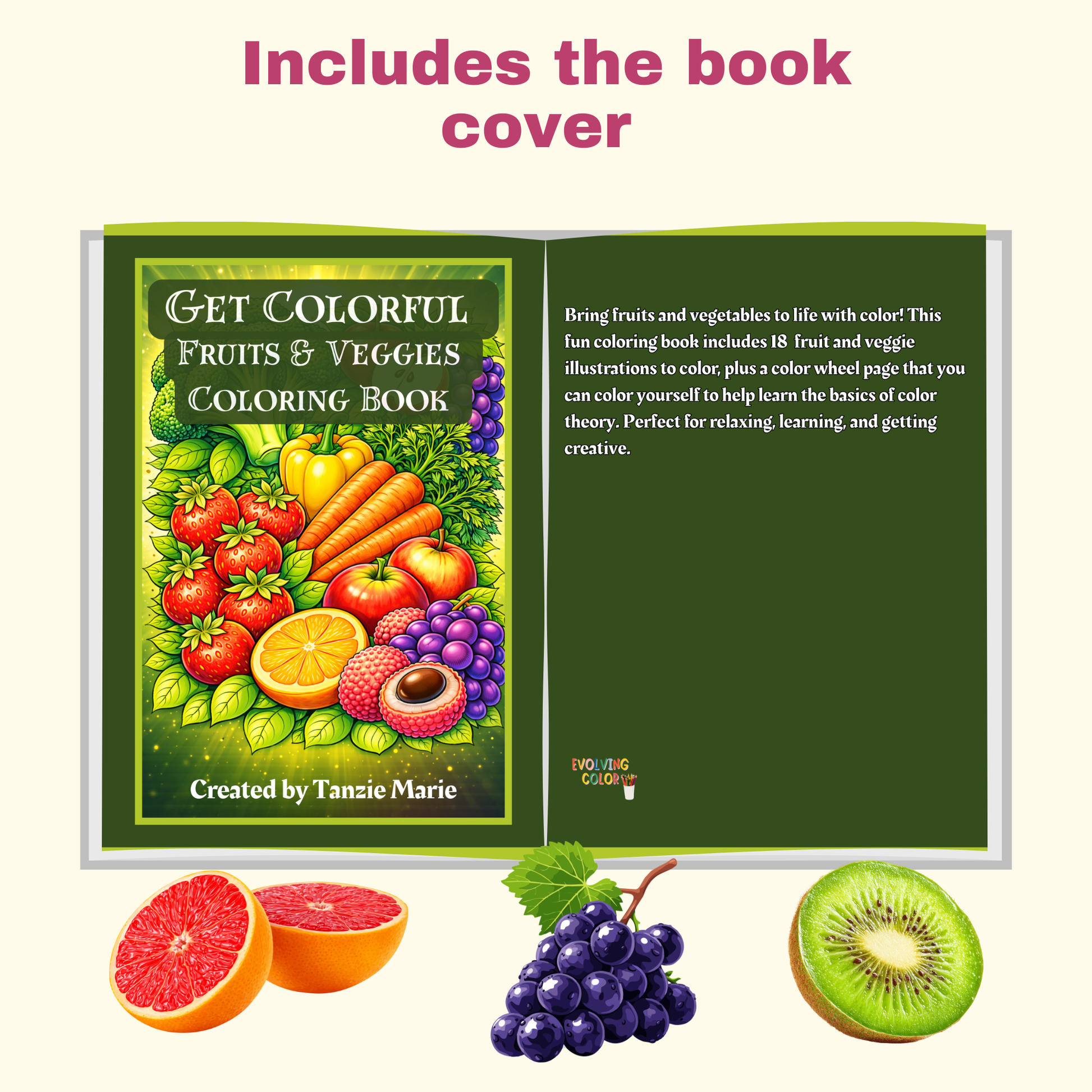 Printable Get Colorful Fruits & Veggies Coloring Book