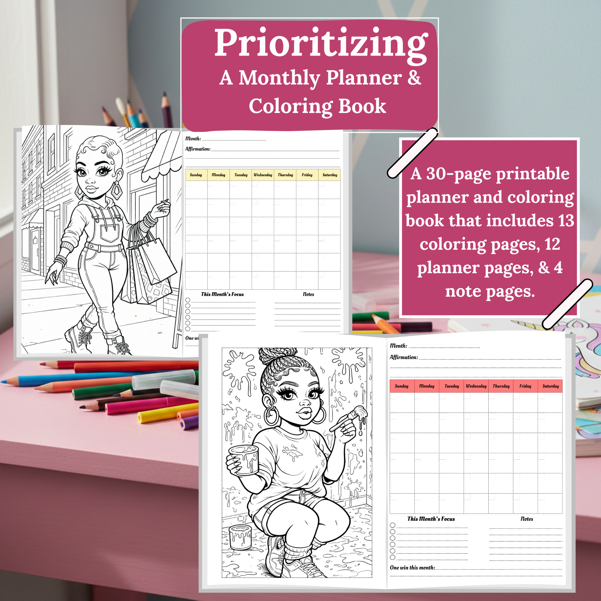 Printable Prioritizing: A Monthly Planner & Coloring Book